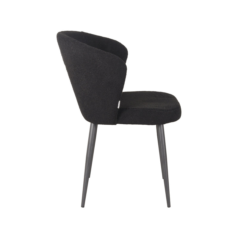 Eetkamerstoel Whirl Zwart Teddy Zwart Metalen Frame 58x60x85 cm-Eetkamerstoelen-LABEL51