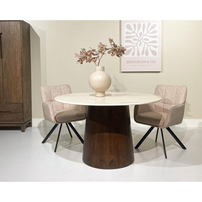 Eettafel Brix Bottecino Rond Mangohout Crème wit 130 cm-Eettafels-Livingfurn