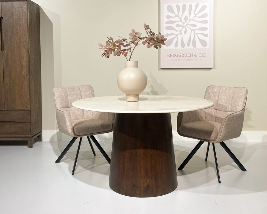 Eettafel Brix Bottecino Rond Mangohout Crème wit 130 cm-Eettafels-Livingfurn