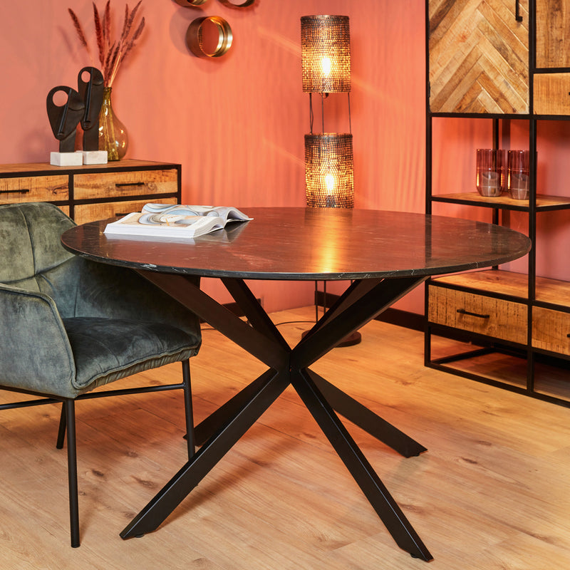 Eettafel Eetkamertafel Lynn Rond Zwart marmer 150 cm-Eettafels-Starfurn