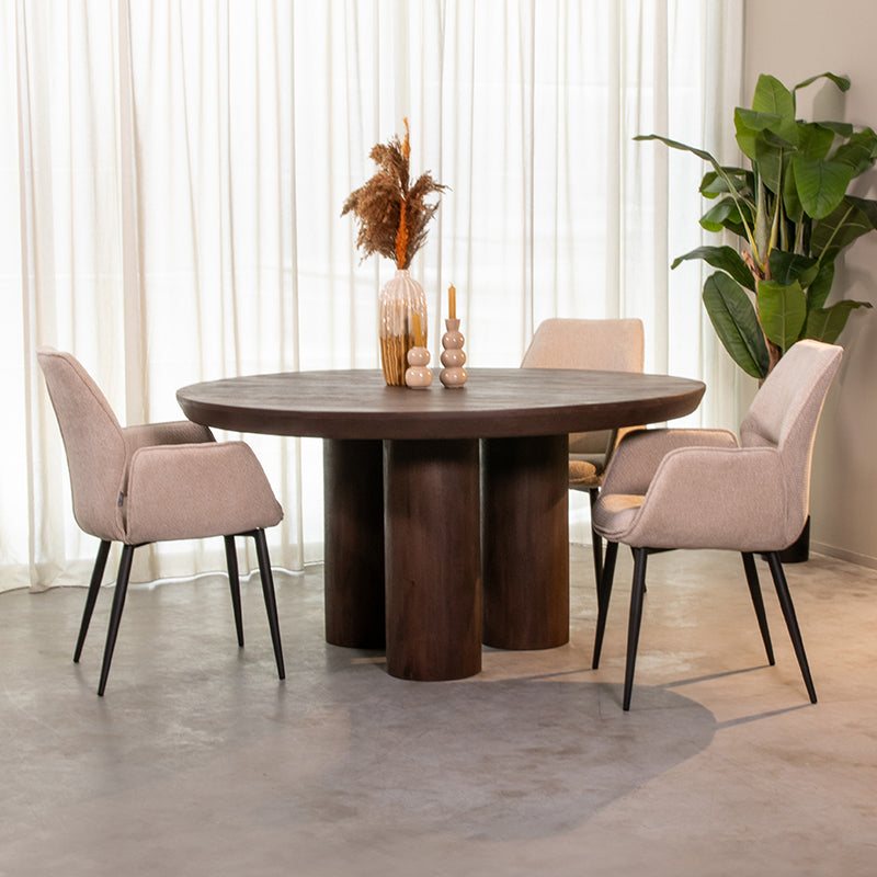 Eettafel Eetkamertafel Olly Espresso Mangohout 150 cm Rond-Eettafels-LABEL51