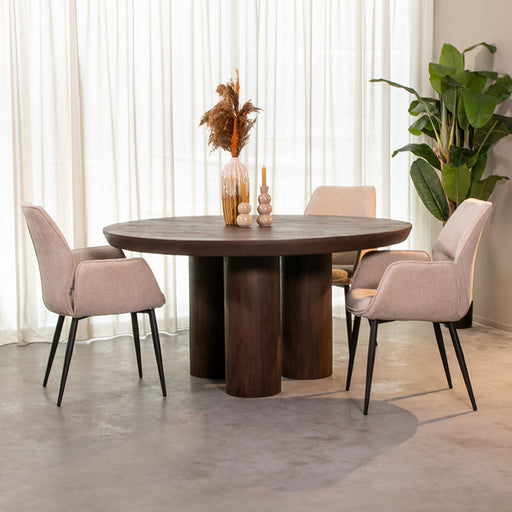 Eettafel Eetkamertafel Olly Espresso Mangohout 150 cm Rond-Eettafels-LABEL51