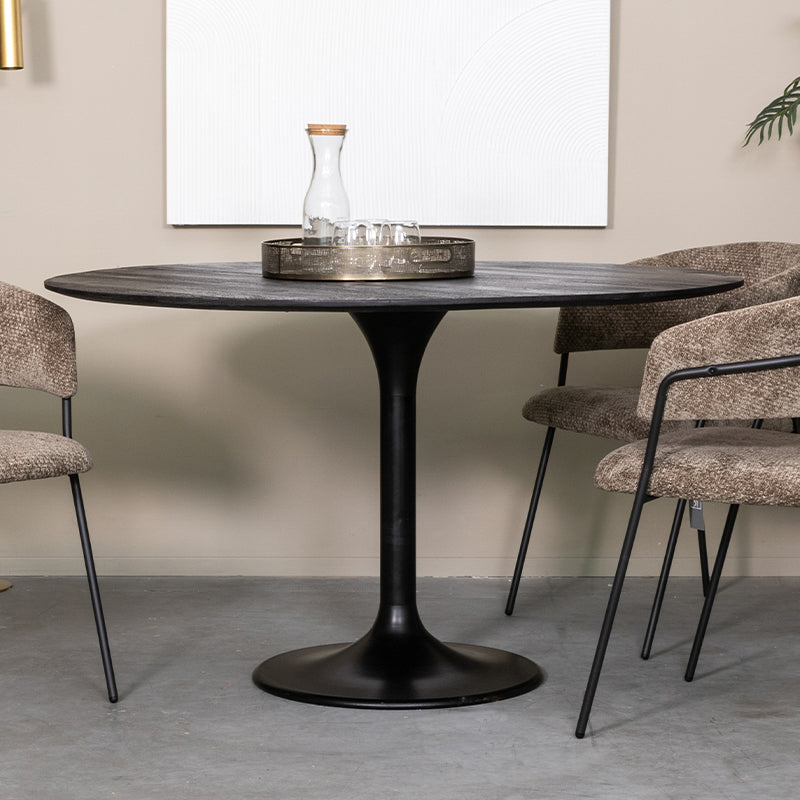 Eettafel Eetkamertafel Otto Zwart Mangohout 130 cm Rond-Eettafels-LABEL51