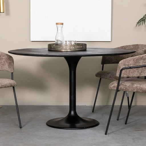 Eettafel Eetkamertafel Otto Zwart Mangohout 130 cm Rond-Eettafels-LABEL51