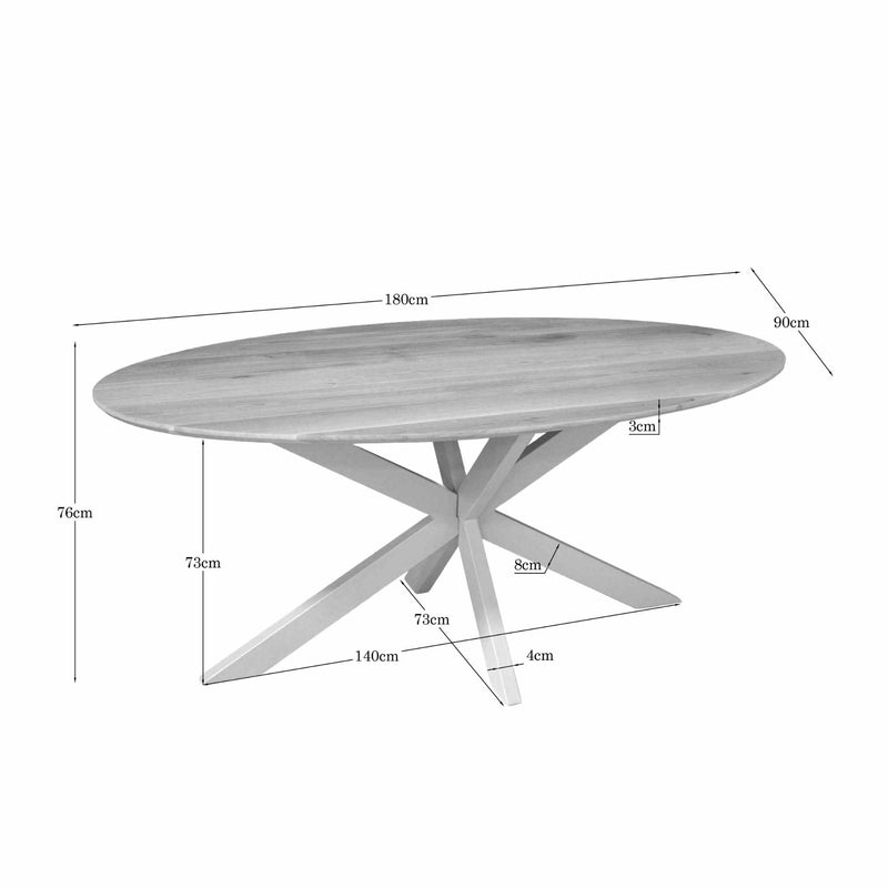 Eettafel Eiken eettafel Ferris Ovaal 180 cm Naturel Poot Zand-Eettafels-Starfurn