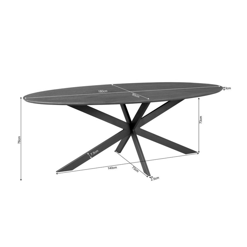 Eettafel Eiken eettafel Ferris Ovaal 180 cm Zwart 180x100x76 cm-Eettafels-Starfurn