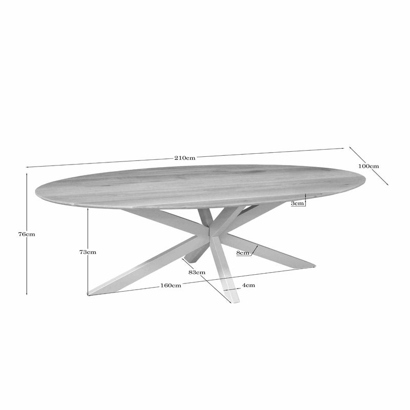 Eettafel Eiken eettafel Ferris Ovaal 210 cm Naturel Poot Zand-Eettafels-Starfurn