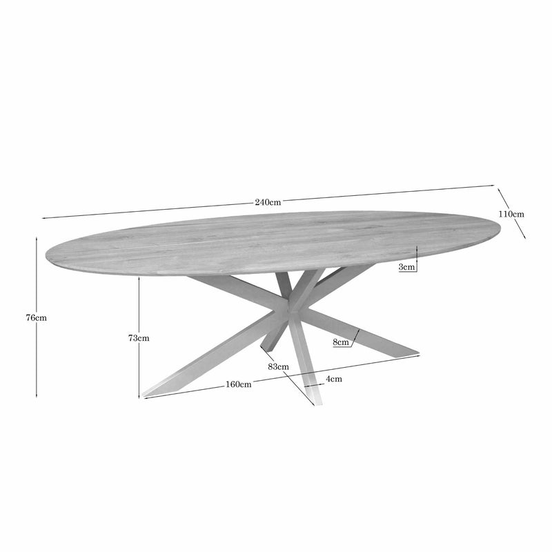 Eettafel Eiken eettafel Ferris Ovaal 240 cm Naturel Poot Zand-Eettafels-Starfurn