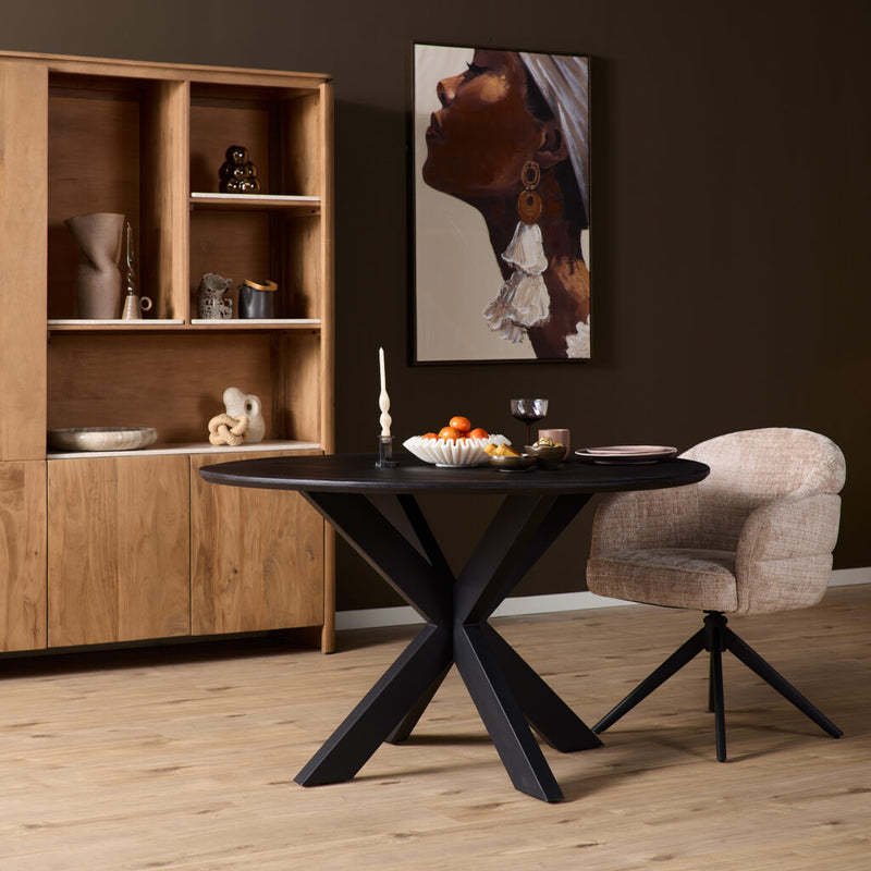 Eettafel Eiken eettafel Ferris Rond 110 cm Zwart 110x110x76 cm-Eettafels-Starfurn