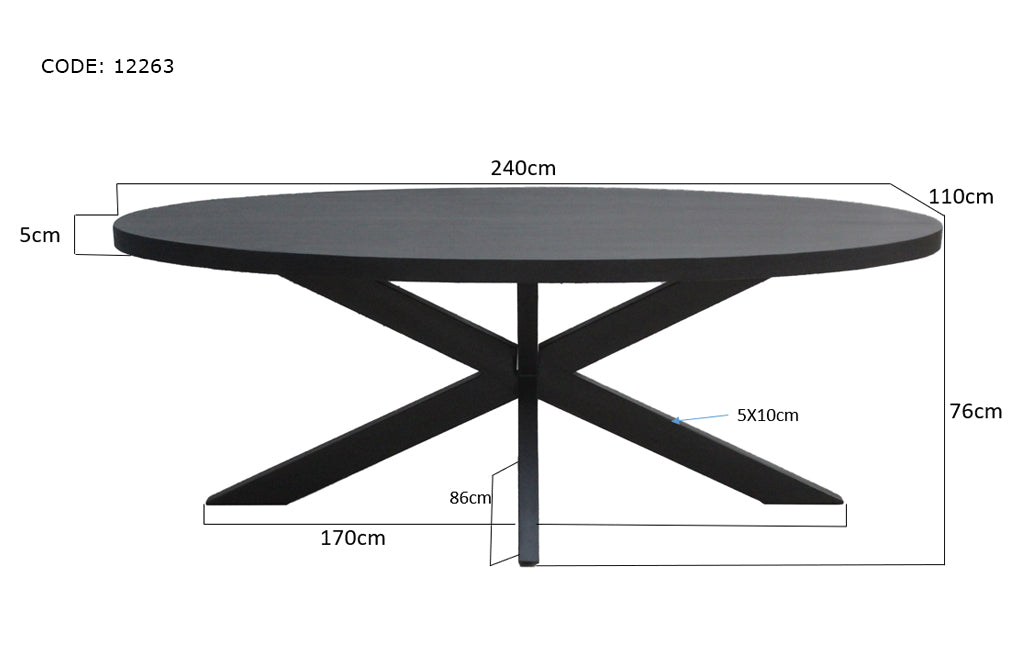 Eettafel Kala Mangohout Zwart 110x24 cm-Eettafels-Livingfurn