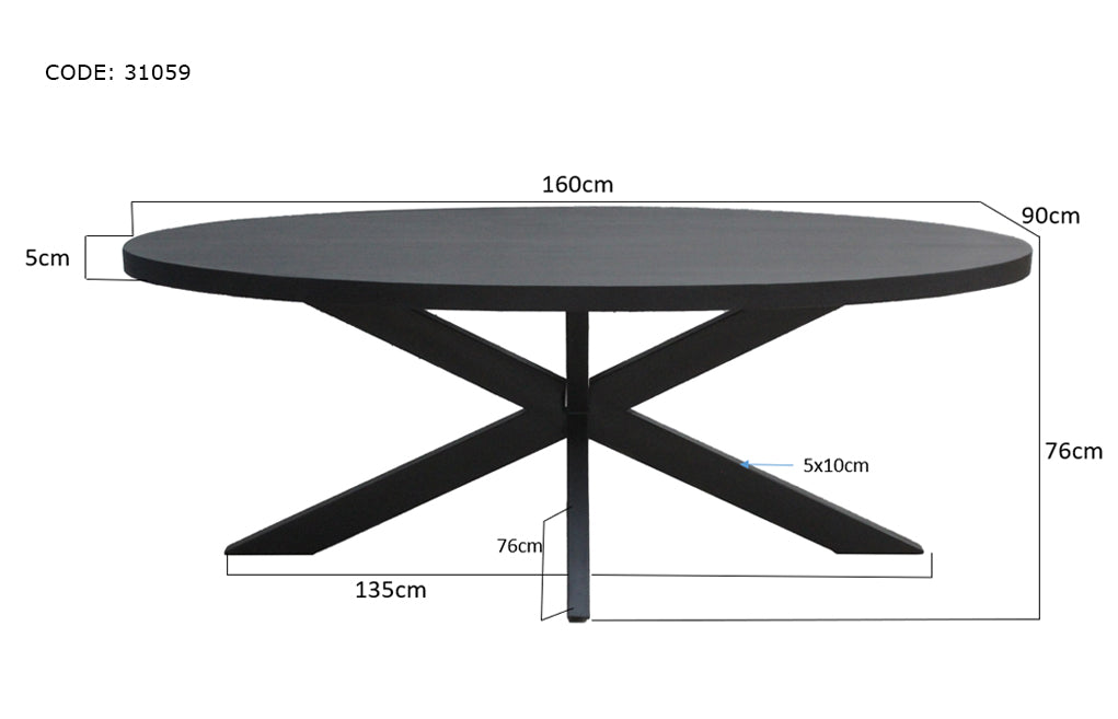 Eettafel Kala Mangohout Zwart 160x90 cm-Eettafels-Livingfurn