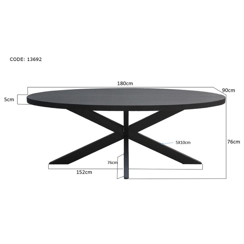 Eettafel Kala Mangohout Zwart 180x90 cm 13692-Eettafels-Livingfurn