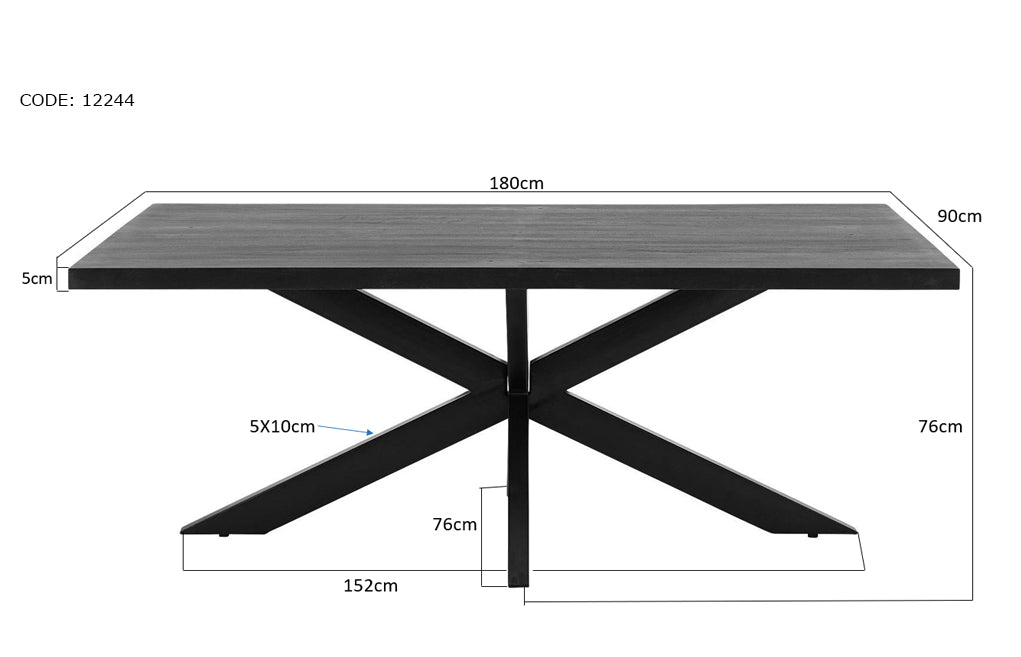 Eettafel Kala Mangohout Zwart 180x90 cm-Eettafels-Livingfurn