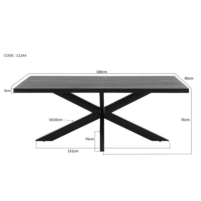 Eettafel Kala Mangohout Zwart 180x90 cm-Eettafels-Livingfurn