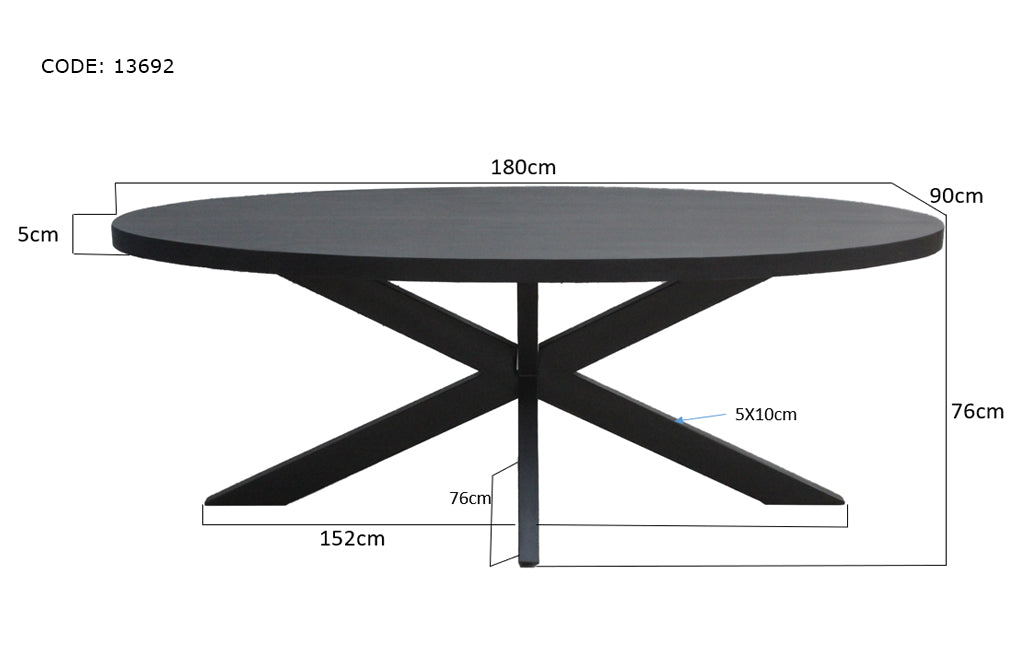 Eettafel Kala Mangohout Zwart 180x90 cm-Eettafels-Livingfurn