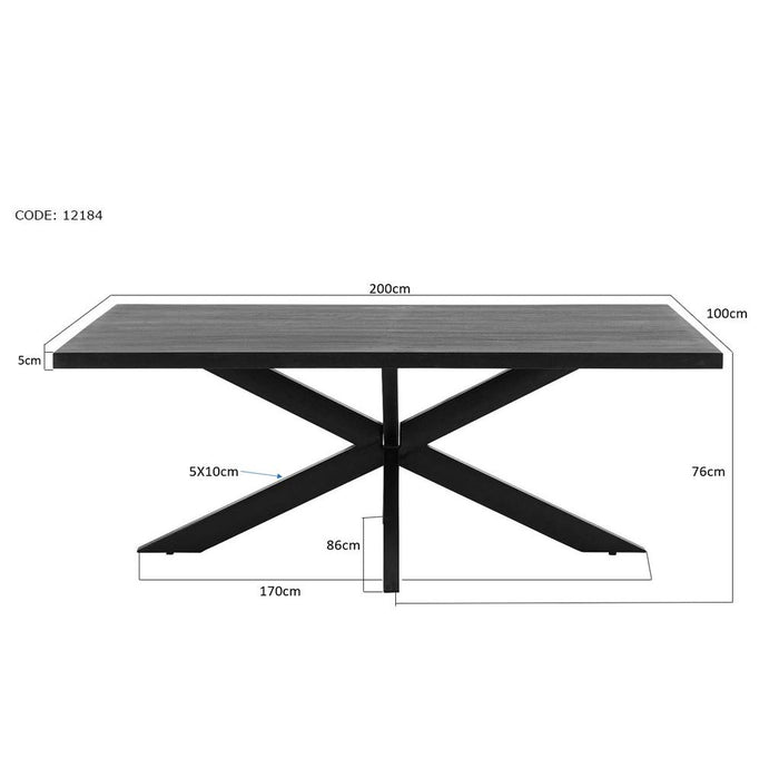Eettafel Kala Mangohout Zwart 200x100 cm-Eettafels-Livingfurn