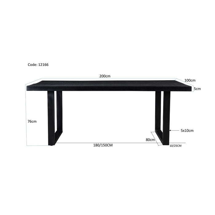 Eettafel Kala Mangohout Zwart 200x100 cm-Eettafels-Livingfurn