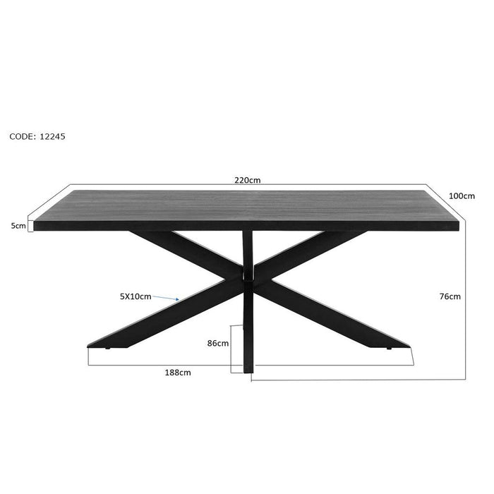 Eettafel Kala Mangohout Zwart 220x100 cm-Eettafels-Livingfurn