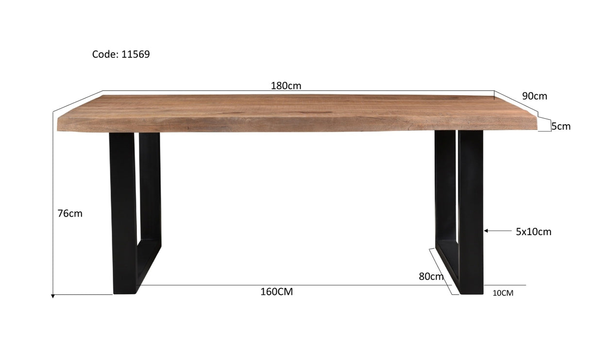 Eettafel Mangohout Naturel hout 180x90 cm - 11569-Eettafels-Brix