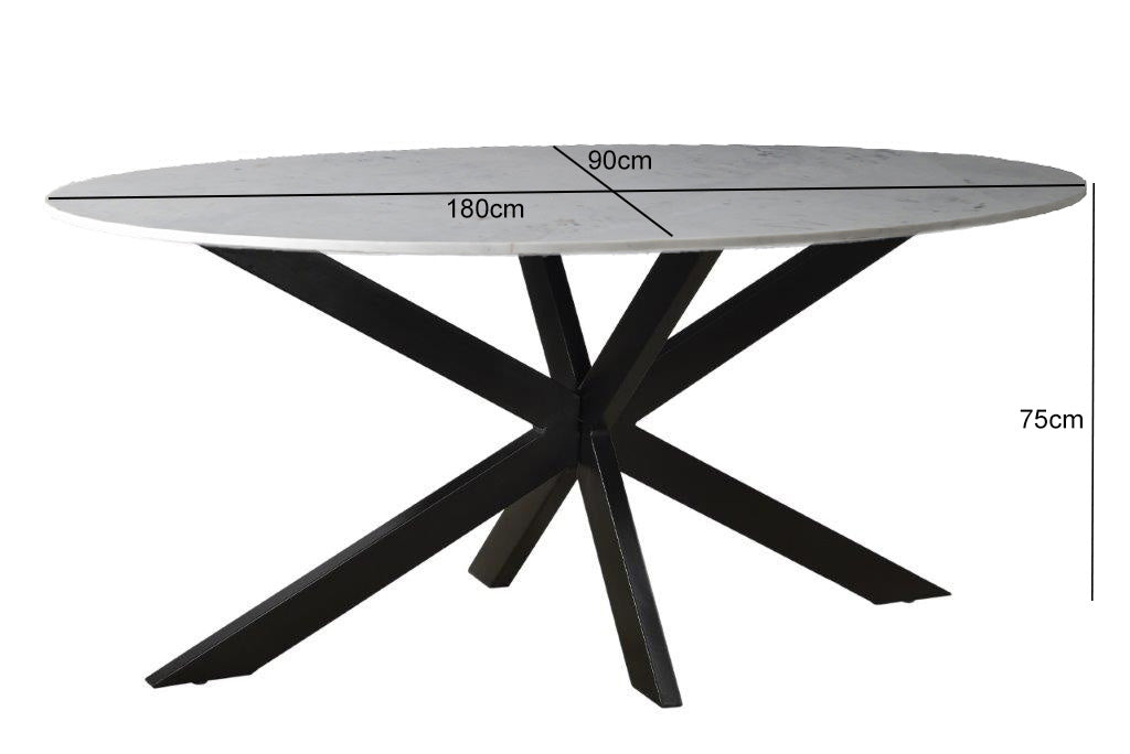 Eettafel Marble Marmer Wit 180x90 cm-Eettafels-Livingfurn