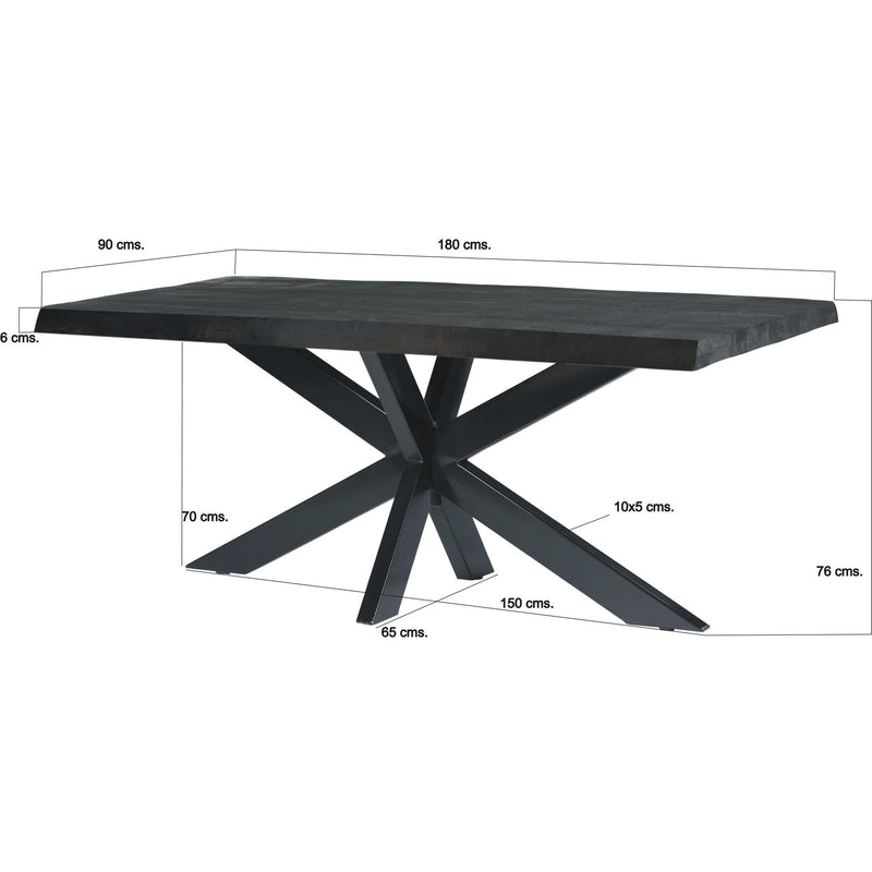 Eettafel Norris Mangohout Zwart 180x90 cm 12447-Eettafels-Livingfurn