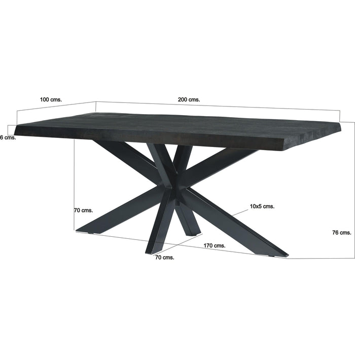 Eettafel Norris Mangohout Zwart 200x100 cm 12446-Eettafels-Livingfurn