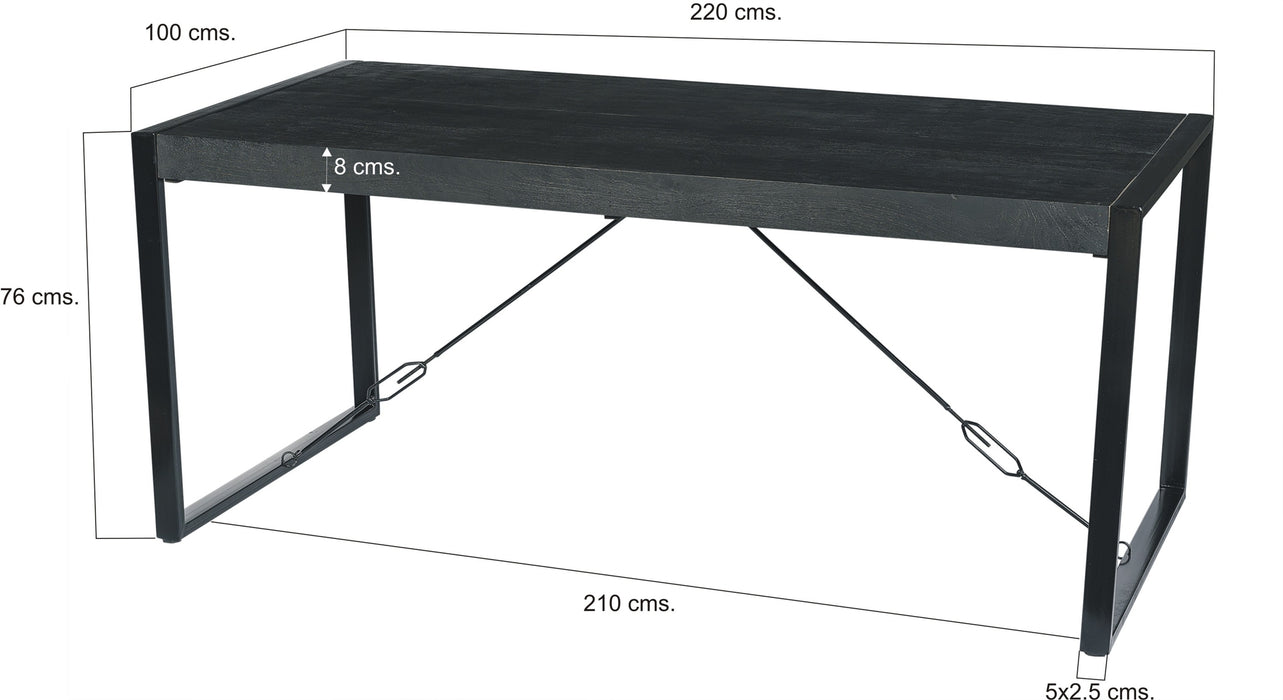 Eettafel Norris Mangohout Zwart 220x100 cm-Eettafels-Livingfurn