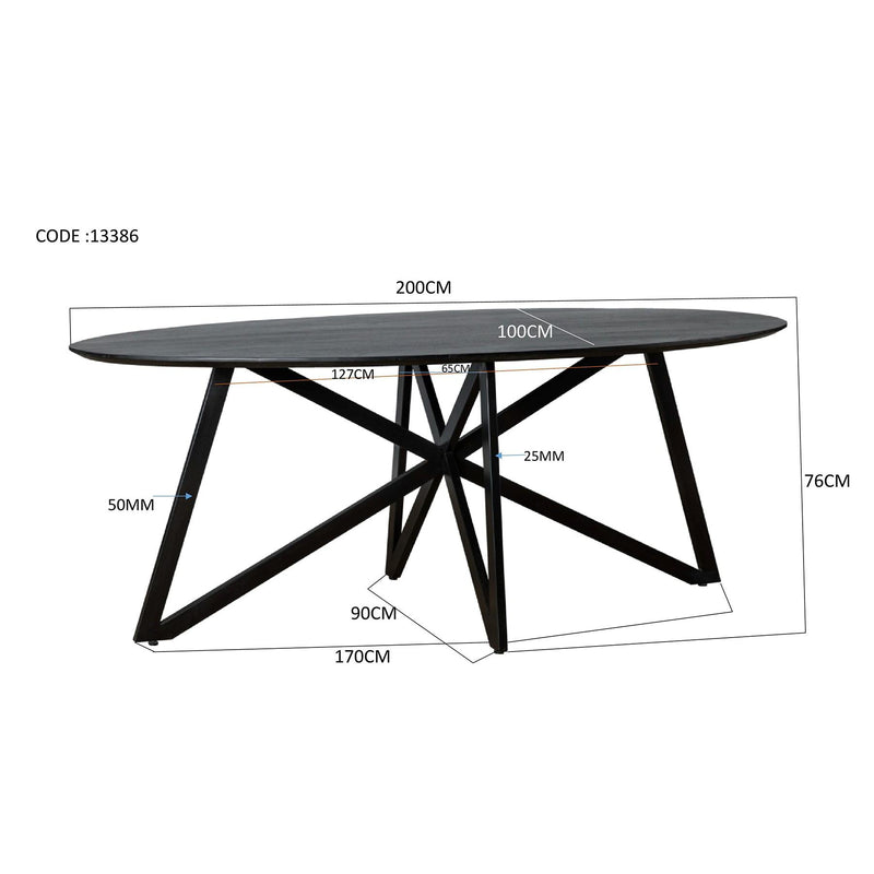 Eettafel Oslo Acaciahout Zwart 200x100 cm-Eettafels-Livingfurn