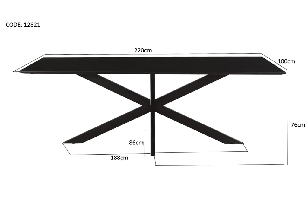 Eettafel Oslo Acaciahout Zwart 220x100 cm-Eettafels-Livingfurn