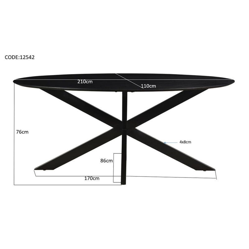 Eettafel Oslo Mangohout Zwart 210x100 cm-Eettafels-Livingfurn
