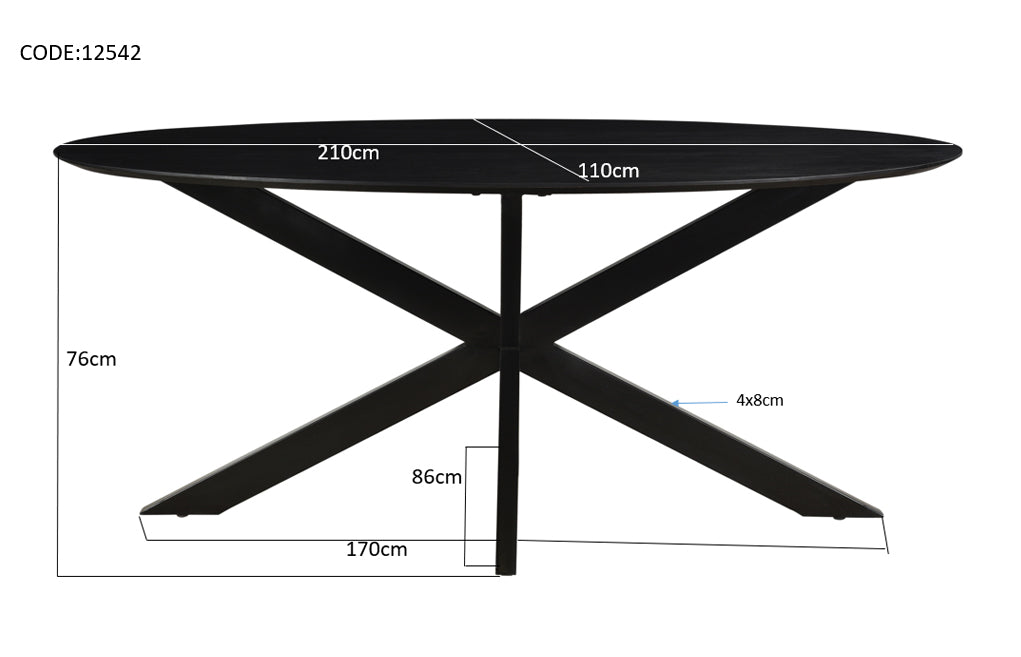Eettafel Oslo Mangohout Zwart 210x100 cm-Eettafels-Livingfurn