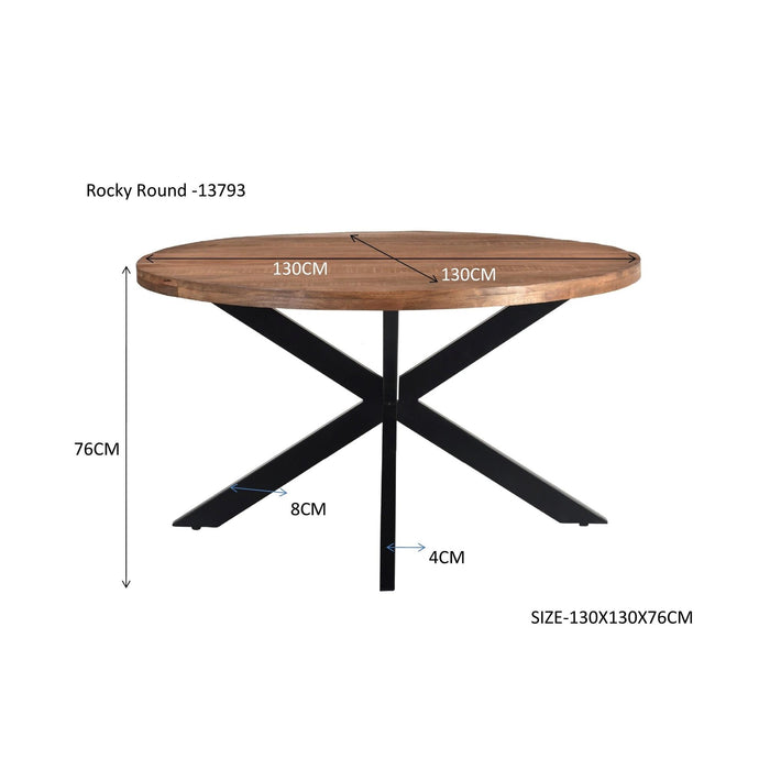 Eettafel Rocky Mangohout Naturel hout 130 cm 130x130x76 cm-Eettafels-Livingfurn