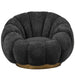 Antracietkleurige fauteuil Daisy met bloemvormige kuip, zachte polyester bekleding en een goudkleurig metalen onderstel.