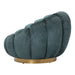 Petrolkleurige fauteuil Daisy met bloemvormige kuip en goudkleurig metalen onderstel.