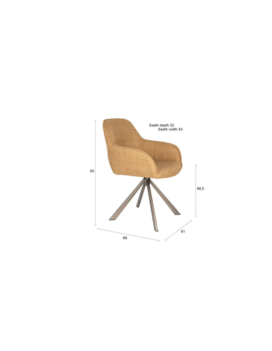 Fauteuil Draaibare Eetkamerstoel Toye Ochre Polyester Geel 68x45-Fauteuils-Creating Home