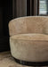 Beige fauteuil Filou van PTMD met gestructureerde polyester bekleding en een slank metalen onderstel.