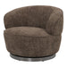 PTMD Filou fauteuil in bruine polyester stof met een rond, slank metalen onderstel.