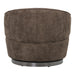 Bruine PTMD Filou fauteuil van geweven polyester met een rond, slank metalen onderstel.