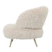 Beige fauteuil Franklyn met aaibare polyester bekleding en slank metalen onderstel.