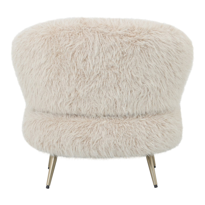 Beige fauteuil Franklyn van PTMD met aaibare polyester bekleding en slank metalen onderstel.