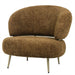 Moderne fauteuil Franklyn in amberkleurig polyester met een slank metalen onderstel.