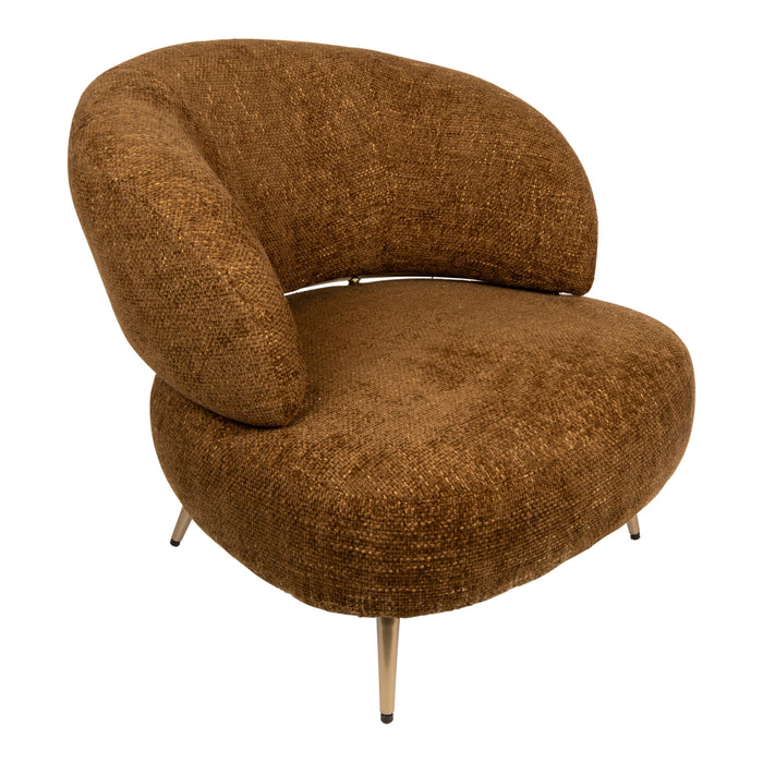 Moderne amberkleurige fauteuil Franklyn van PTMD met zachte polyester bekleding en slanke metalen poten.