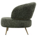 Olijfgroene Franklyn fauteuil met polyester bekleding en slank metalen onderstel.