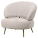 Witte Franklyn fauteuil van PTMD met polyester bekleding en slank metalen onderstel.