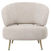 Witte PTMD Franklyn fauteuil van polyester met een slank metalen onderstel en een modern, rond design.
