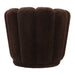 Bruine PTMD Furia fauteuil met zachte, bontachtige polyester bekleding en een gestreept, rond design.
