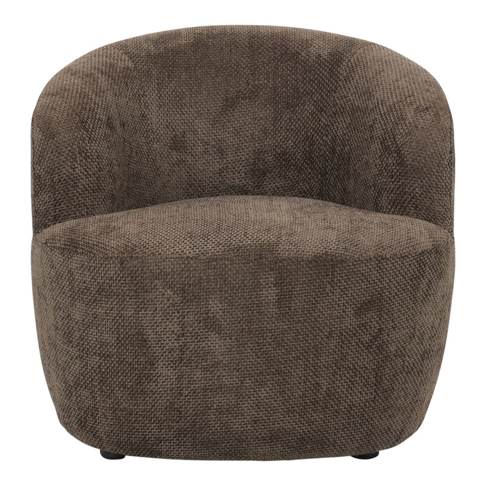 Bruine PTMD Grasa fauteuil van polyester met een ronde vormgeving en compact design van 74x76 cm.