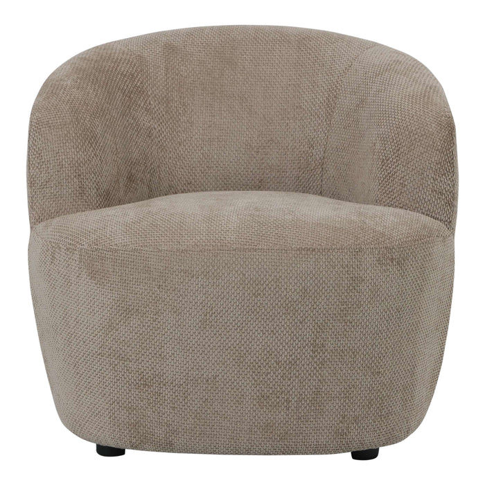 Beige fauteuil Grasa van PTMD met gestructureerde polyester bekleding en een compact, rond ontwerp van 75x76 cm.
