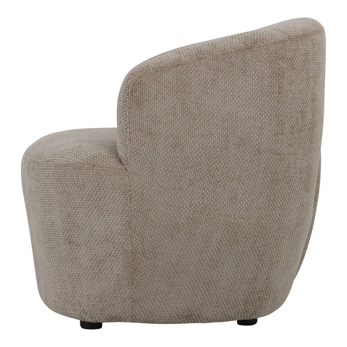 Beige polyester fauteuil Grasa van PTMD met een compact, gestoffeerd design van 75x76 cm op een subtiel onderstel.