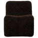 Moderne PTMD Oslo fauteuil in koffiebruin polyester met een zachte, gestructureerde teddy-look bekleding.